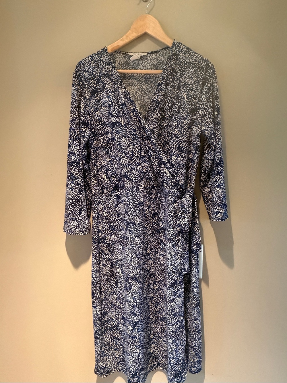 White House Black Market Blue, Black & White Printed faux Wrap Dress Med